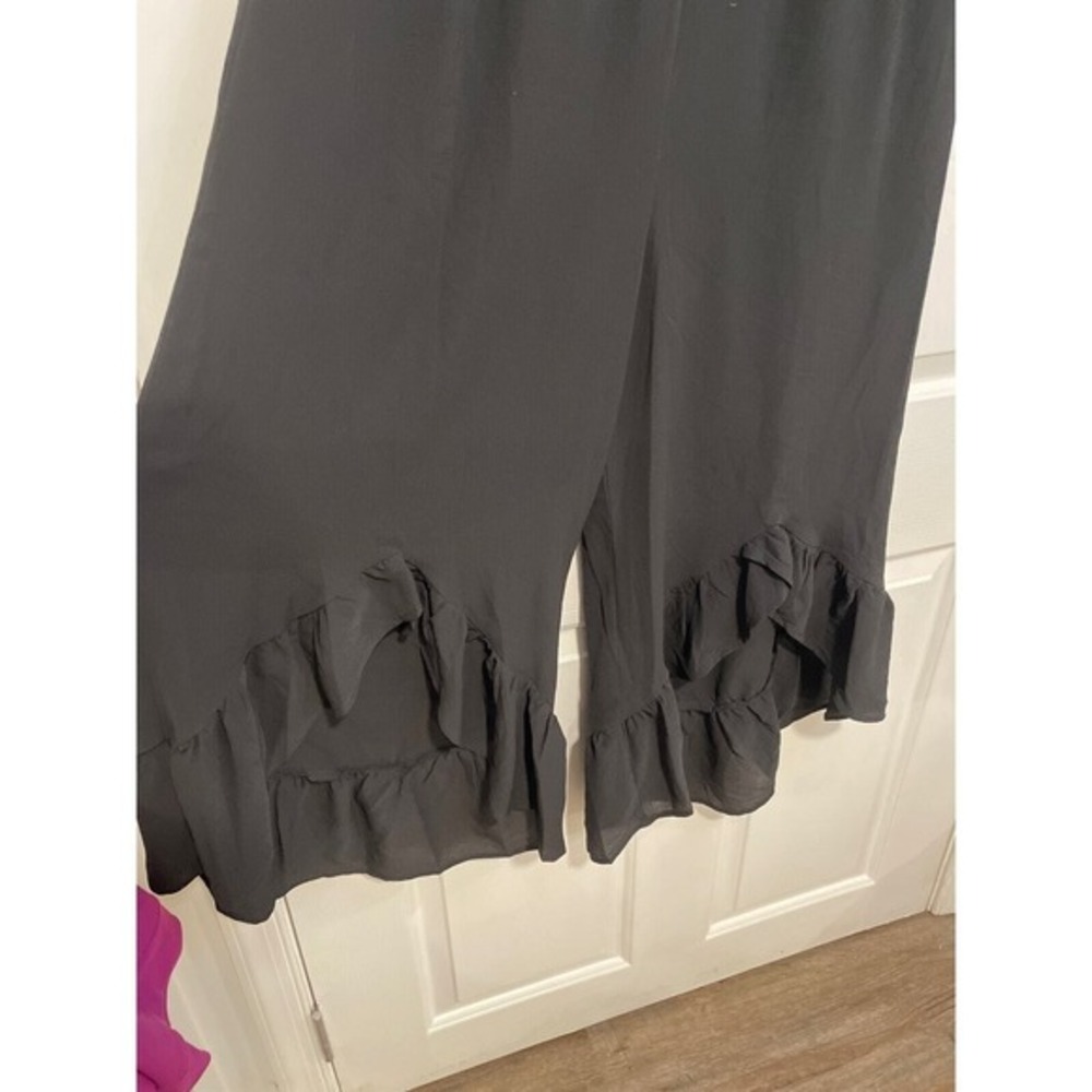 Lily Black Wide Leg Ruffle Cuff Crop Sleeveless Jumpsuit XL Romantic Flowy NEW - Picture 3 of 10
